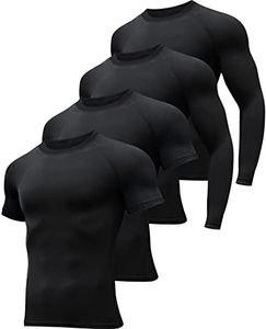 HOPLYNN 4/5 Pack Compression Shirts Men Short/Long Sleeve Athletic Cold Weather Baselayer Undershirt Gear Tshirt for Sports Workout, 4 Black, Medium