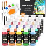 Shuttle Art Acrylic Paint, 25 Colors Acrylic Paint Set, 2oz/60ml Bottles, Rich Pigmented, Waterproof, Premium Acrylic Paints for Artists, Beginners and Kids on Canvas Rocks Wood Ceramic Fabric