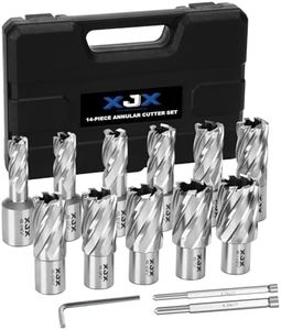 XJX 14 Pcs Annular Cutter Set, 3/4 Inch Weldon Shank 1” Cutting Depth 7/16 to 1-1/16 Inch Cutting Diameter Magnetic Drill Press Bits with 2 Pilot Pin and Hex Wrench