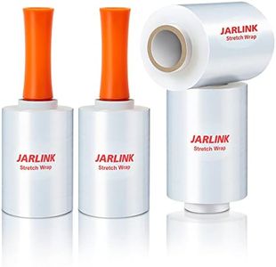 JARLINK 4 Pack Plastic Film Roll with Plastic Handles, 60 Gauge Thick, 5" x 1000ft Plastic Pallet Film, Industrial Strength Stretch up to 500% Stretch for Moving, Packing, Wrapping, and Shipping