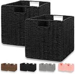 Vagusicc Storage Basket, Set of 2 Hand-Woven Paper Rope Wicker Baskets, Foldable Cube Storage Bins, Black Wicker Storage Basket Square Baskets for Organizing Shelves & Decor, Black (11″×11″×11″)