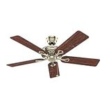 HUNTER FAN Ceiling Fan Savoy 132 cm Indoor, and Pull chain, Bright Brass, 5 Reversible Blades Rosewood and Medium Oak Ideal for Summer or Winter, Model 24524