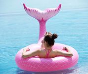 Jasonwell Giant Inflatable Mermaid Tail Pool Float with Fast Valves Summer Beach Swimming Pool Party Lounge Raft Decorations Toys for Adults Kids (Pink)