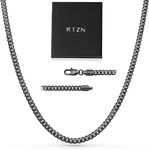 RTZN® Cuban Link Chain for Men – 5mm Black Chain Necklace – Premium Diamond-Cut Stainless Steel Black Necklace for Men – NON-TARNISH & 100% Waterproof Men Jewelry Necklace (26" Inches)