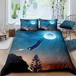 Feelyou Night Moon Duvet Cover Set for Kids Cat Flying to The Moon Pattern Comforter Cover Set Dark Starry Sky Bedding Set Soft Microfiber Quilt Cover Decor 2 Pcs Twin Size Soft