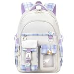 KEBEIXUAN Kids Primary School Bag for Girls, Personalised Kids Backpack Lightweight Girls School Bookbags with Kawaii Pendant for Kids Age 6-12 (Beige)