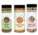 Foodie Puppies Combo Pack of Dried Black Soldier Fly Larvae (50g) + Freeze Dried Shrimp (35g) + Freeze Dried Tubifex Worms (40g) | Fish Food for Aquarium Fishes