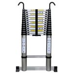 HUIYOPU Telescopic Ladder 3.8M/12.5FT, Aluminium Loft Ladder Extendable with hooks and stabiliser, Max Load 150kg/330lb, Adjustable Step, Used for Daily Maintenance, Building, Camping, etc.