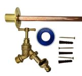 UKDD® Outside Garden Tap Kit with Through Wall Flange with Fixings (Outdoor Garden Bib Tap with Wall Flange Tube, PTFE, Screw & Wall Plugs Kit)