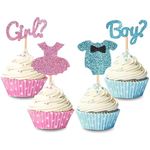 i-QiQi Boy or Girl Cupcake Toppers Glitter Bow Tie Cupcake Picks Baby Shower Cake Topper Decorations for Kids Birthday Gender Reveal Party Cake Decorations Supplies