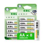 EBL AA Rechargeable Batteries (Retail Package), 1.2V 2800mAh AA Battery, 8 Counts