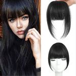 Clip in Bangs - 100% Human Hair French Bangs Clip in Hair Extensions, (Natural Black French Bangs Fringe with Temples Hairpieces for Women Curved Bangs for Daily Wear (Natural Black, French Bangs)