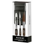 Escoda | Watercolour | Black Travel Set | Size 1/4,12,16 | 3 Brushes | Synthetic Kolinsky + White Toray | Bright + Dagger Striper + Round Pointed