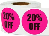 3 Rolls - 20% Off Label for Promos, Discounts, Retail, Sales Pink 1.5" Round - 900 Labels