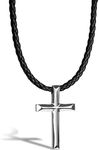 SERASAR Leather Chain Men Leather Necklace with Pendant - 60cm Silver - Leather Cord Chain with Jewelry Box for Men - Real Leather - Men Gift - Leather Necklace Men Jewelry Band