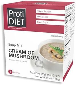ProtiDIET Cream of Mushroom Soup Mix - Gluten-Free, Low Sugar, Low Fat, Quick and Easy-to-Prepare High Protein Creamy Mushroom Soup- 7 Soup Mix Pouches Per Box