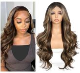 Sapphirewigs 13x4 Ombre Brown Lace Front Wig Synthetic Body Wave Dark Roots Brown Balayage Kanekalon Futura Wig Party Date Daily Wear Natural Looking Wig 26inch