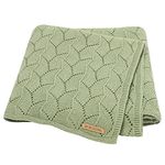 LAWKUL Cellular Blanket Baby 100% Cotton Knitted Soft Knit Crochet Blankets for Newborn Boy Girls Toddler 100x80cm Light Green