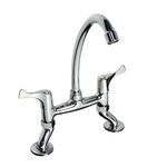 PHASAT Bridge Kitchen Taps 2 Hole,Adjustable Bridge Mixer Tap with Swivel Spout,Traditional Renaissance Style,Brass Body Chrome HN100