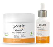 Glowelle Vitamin C Serum Based Cream For Skin Brightening, Fades Pigmentation & Dark Spots - 100g & 20% Vitamin C Face Serum for Uneven Skin Tone, Boosts Collagen Production - 30ml