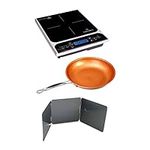 ChefWave LCD 1800W Portable Induction Cooktop with Frying Pan Bundle and Non-Stick Splatter Guard (2 Items)