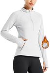 Willit Women's Fleece Running Jacket Pullover Thermal Equestrian Shirt Golf Shirt Long Sleeve Half Zip Exercise Winter Gear White S