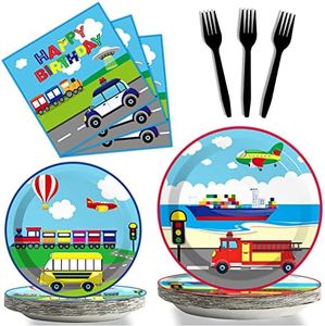 gisgfim 96 Pcs Transportation Party Plates and Napkins Party Supplies Car Party Tableware Set Bus Train Plane Ship Traffic Light Party Decorations Favors for Girls Boys Birthday Baby Shower Serves 24