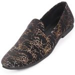 FAUSTO FST FOSME-2068 BLACK-46 Men's Black Velvet Printed Ethnic Wedding Party Prom Slip On Loafer Shoes (12 UK)