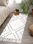 HAOCOO Boho Bathroom Runner Rug 2’ X 4.3’, Washable Woven Cotton Diamond Area Rug,Black and White Chic Moroccan Tribal Tassel Kitchen Rug,Throw Floor Mat Carpet Decorative for Living Room Bedroom