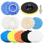 Swpeet 13Pcs 7 Inch Buffing Pads Set, Car Polishing Pad Kit, Foam Polish Pads Wax Buffer Polisher Attachment for Drill for Household Electric Drill and Auto Polisher with M14 Drill Adapter