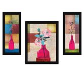 ArtX Synthetic Wood Flower Framed, Wall Art Painting (Multicolour, 13.0 X 22.0 Inches) Set of 3