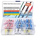 Preciva Solder Seal Wire Connectors, 140 PCS Waterproof Heat Shrink Butt Connectors, Electrical Wire Terminals, Marine Insulated Butt Splices