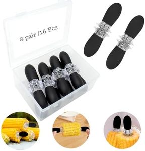 16Pcs/8 Pairs Black Corn Holders,PEOUWNES Stainless Steel Corn Cob Holders Corn on The Cob Skewers, Corn on The Grill, Interlocking Design Corn Skewers Forks for Home Cooking BBQ Parties Camping