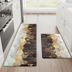 Alishomtll PVC Kitchen Rugs, 2 Piece Waterproof Non-slip Anti-Fatigue Kitchen Mats, Stain-Resistant Kitchen Runner Washable Standing Mats for Kitchen Floor Home Office 44x75+44x120cm, Brown