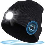 LED Beanie Hat with Light, USB Rechargeable Bluetooth Beanie Hat, Winter Knit Lighted Headlight Hats for Fishing/Running/Cycling for Dad Men Women Black