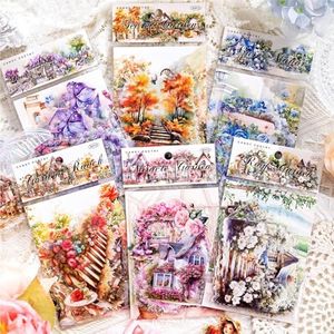 Lot de 180 feuilles PET pour jardin, paysage, scrapbooking, décoration, vintage, fleurs, scrapbook sur le thème du jardin floral, autocollants esthétiques pour bricolage, art, agenda, album,