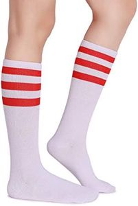 Pareberry Classic Triple Stripes Soft Cotton On the Calf Retro White Tube Socks (A-pair(Red/White))