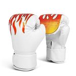 Flexzion Kids Boxing Gloves For 3 to 8 Years, 4 oz Fire White Boxing Gloves for Children Sparring Youth Boxing Gloves Junior Training Mitts Punching Bag Gloves for KickBoxing, MMA, Muay Thai, Training