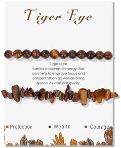 2Pcs Tiger Eye Bracelet for Men Natural Stone Beaded Bracelets Gemstones Stretch Bracelet Healing Crystal Bracelet Tiger Eye Jewelry for Women Men