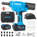 Minova RIVETER7 Brushless Rivet Gun, Cordless Rivet Tool compatible with 1/4"(6.4mm) Stainless Steel Rivets, Automatic Rivet Recoil with 18V 4.0Ah Battery(2pcs) 1 Charger, Carrying Case