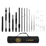 Rigged and Ready Spinning-Baitcast Travel Fishing Rod. 25-in-1 Combination Rods. X Ultimate Compact Spin-Cast-Fly Saltwater Freshwater Bass Carp Fish Pole