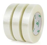 BOMEI PACK 3 Pack Reinforced Filament Packing Tape，6.3 Mil 24mm x 60 Yards, Fiberglass Strapping Tape