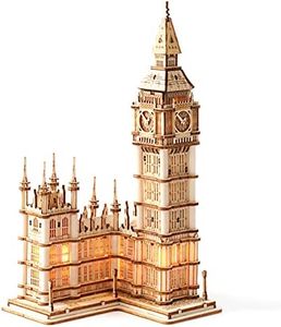 ROBOTIME 3D Puzzle for Adults Wooden Craft Kits for Teens DIY Construction Model Kit with LED Light to Build Educational Big Ben Set Toys Birthday Gifts