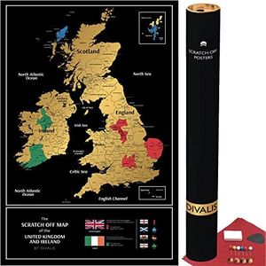 Great Britain Scratch off Map - Large United Kingdom Scratchable Poster 24x16" - UK Places Ive Been - Travel UK Map - Laminated Black and Gold Poster - England Erasable Map