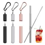 3Packs Stainless Steel Straws Reusable Telescopic Straws 22.5cm Portable Metal Drinking Straws Collapsible Straws with 3 Telescopic Cleaning Brush and Key Ring Case for Travel Home Office(3 Colors)