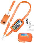 SHANSHUI Clip and Go Phone Lanyard Wallet, Hands Free Crossbody Strap with Zipper Pocket & ID Window, Includes 2 Metal Tether Pads for Phones, Keys, Earphones, Accessories Orange