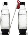 2 Pack Black Soda Seltzer Sodastream Water Bottles Bundle with Deliqo Cleaning Brush 14" Fits Soda Stream Carbonating 1 Liter