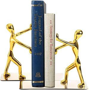 Fasmov Heavy Duty Stainless Steel Man Bookends Nonskid Bookends Art Bookend,1 Pair(Glod)