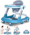 Baby Walker with Wheels 4 in 1 Foldable Activity Center with Mute Wheels Adjustable Heights Anti-Fall Activity Center for Boys Girls Safe Infant Toddler Walker with Footrest for 6-24 Months
