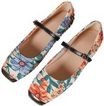 TN TANGNEST Women's Mary Jane Flats Fashion Square Toe Slip On Flats Soft Comfortable Casual Flats, Silk2 Flower, 8